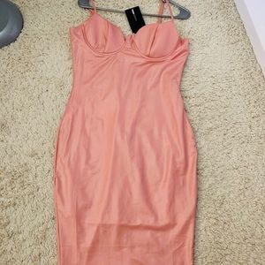 Leather look pink dress
